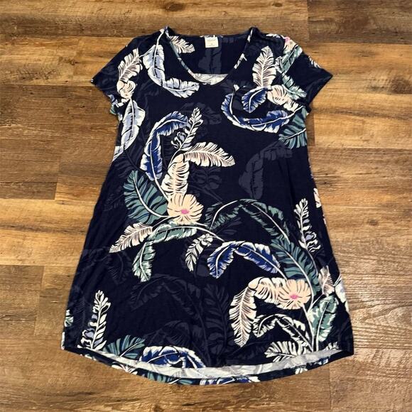 Soma Tropical Print Short-Sleeve Knee-Length Sleep Dress Comfort Medium READ - Picture 1 of 8